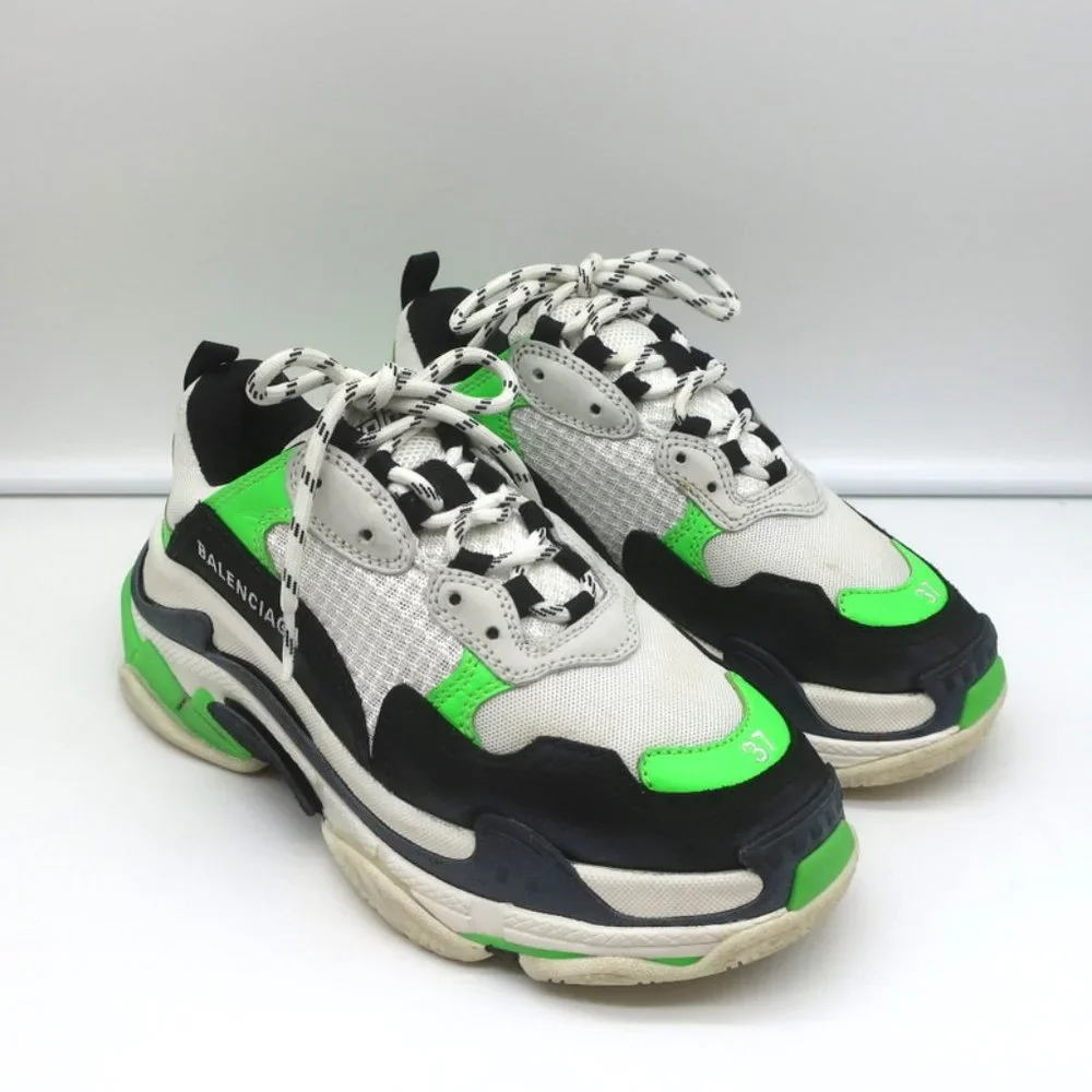 BALENCIAGA TRIPLE S SNEAKERS WHITE/BLACK/NEON GREEN SIZE 37 - Picture 2 of 12